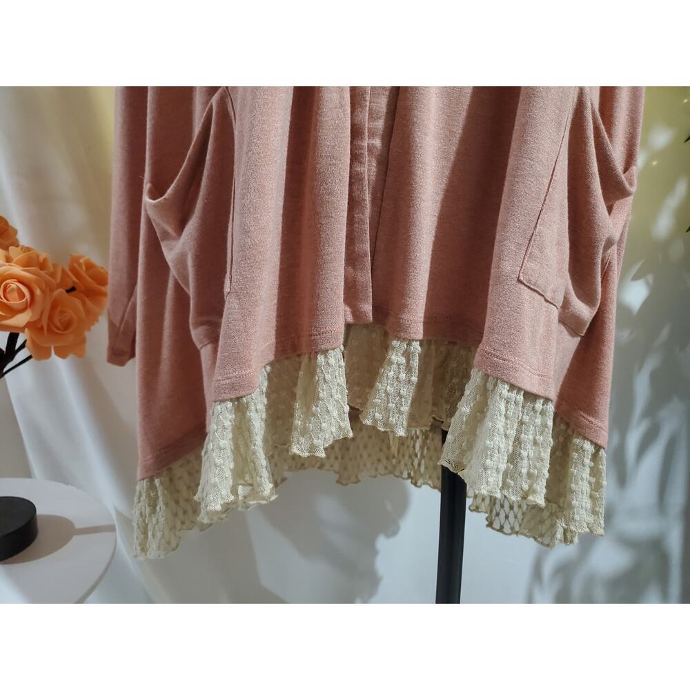 LOGO Lori Goldstein Sweater Knit Cardigan Embroidered Lace Hem Size 2X Pockets - Picture 6 of 12